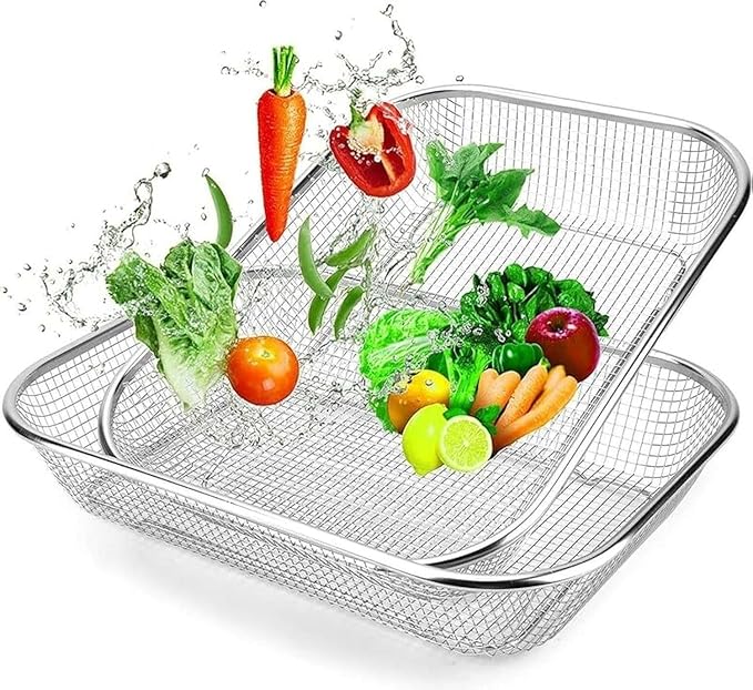 Fashtales Handicrafts Stainless Steel Dish Drainer Basket for Kitchen Utensils/Dish Drying Stand/Plate Rack/Bartan Basket/Sink Counter Top Dish Drainer Rack (Big 30 * 20 * 6 CM)