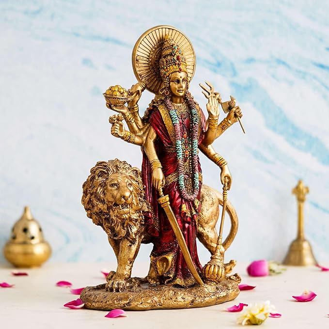 Fashtales Handicrafts Beautiful Maa Durga Sherawali MATA Metal with Crystal Diamond Studded God Idol Showpiece for Pooja