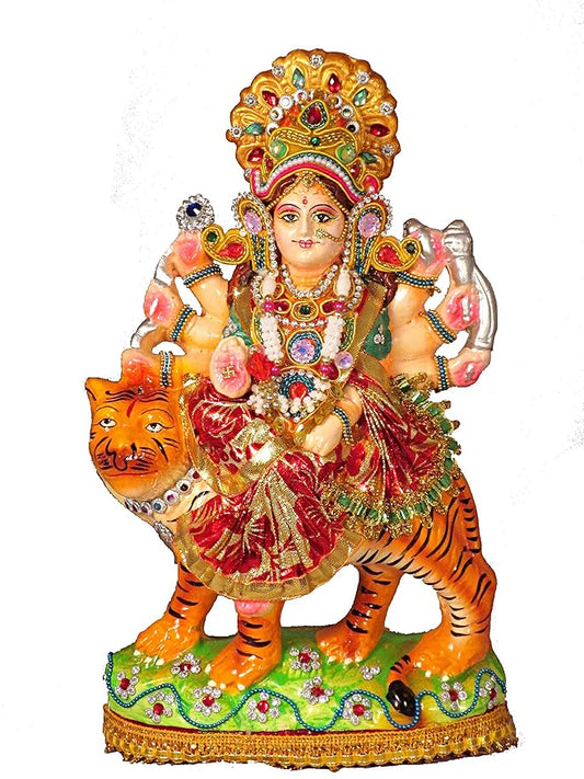 Fashtales Handicrafts Maa Durga Devi Idol | Durga maa Idol | Statue Sherawali MATA Rani Spiritual Puja Vastu Showpiece Figurine - Religious Murti Pooja Gift Item (28 x 15 x 7 cm)