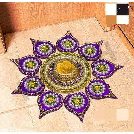 Acrylic rangoli with tea light holder 7 pieces multicolour handicraft jewel stone decorations (small)