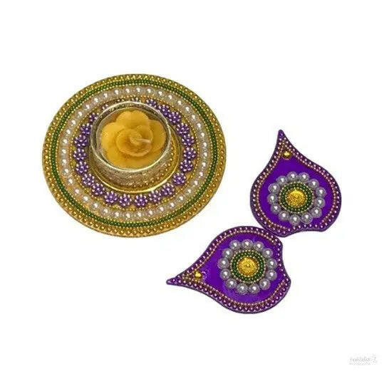 Acrylic rangoli with tea light holder 7 pieces multicolour handicraft jewel stone decorations (small)