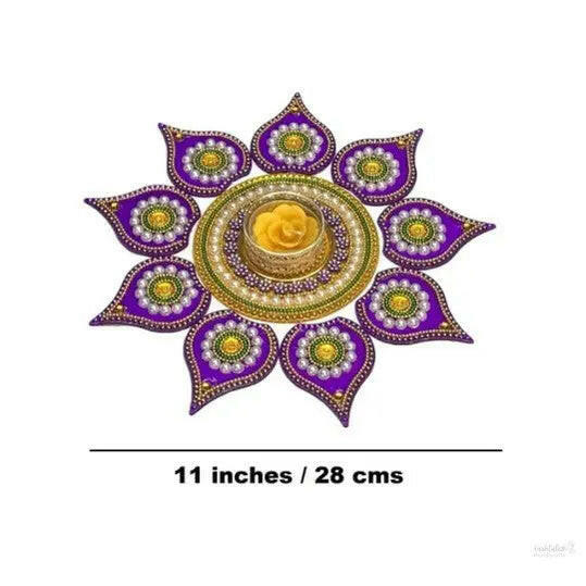 Acrylic rangoli with tea light holder 7 pieces multicolour handicraft jewel stone decorations (small)