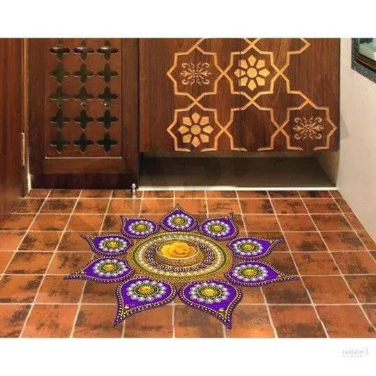 Acrylic rangoli with tea light holder 7 pieces multicolour handicraft jewel stone decorations (small)
