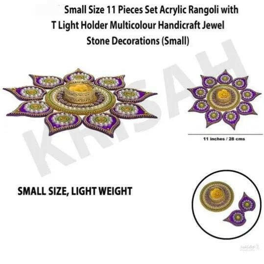 Acrylic rangoli with tea light holder 7 pieces multicolour handicraft jewel stone decorations (small)