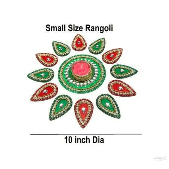 Acrylic rangoli with tea light holder multicolour handicraft jewel stone decorations(red)