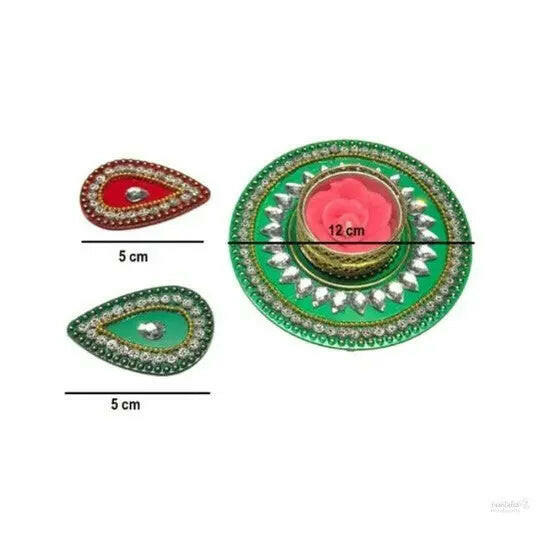 Acrylic rangoli with tea light holder multicolour handicraft jewel stone decorations(red)