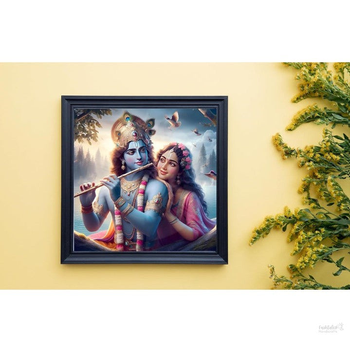 Beautiful Radha Krishna Art Photo Framed Painting for Home and Bedroom Wall Decoration of Size 14X14 Inches (36X36 CM) with Frame And Acrylic Glass