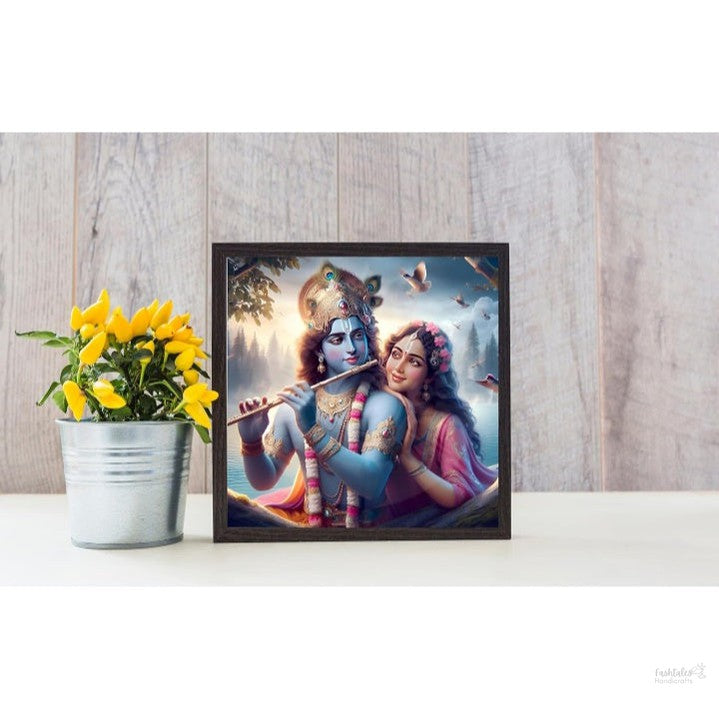 Beautiful Radha Krishna Art Photo Framed Painting for Home and Bedroom Wall Decoration of Size 14X14 Inches (36X36 CM) with Frame And Acrylic Glass