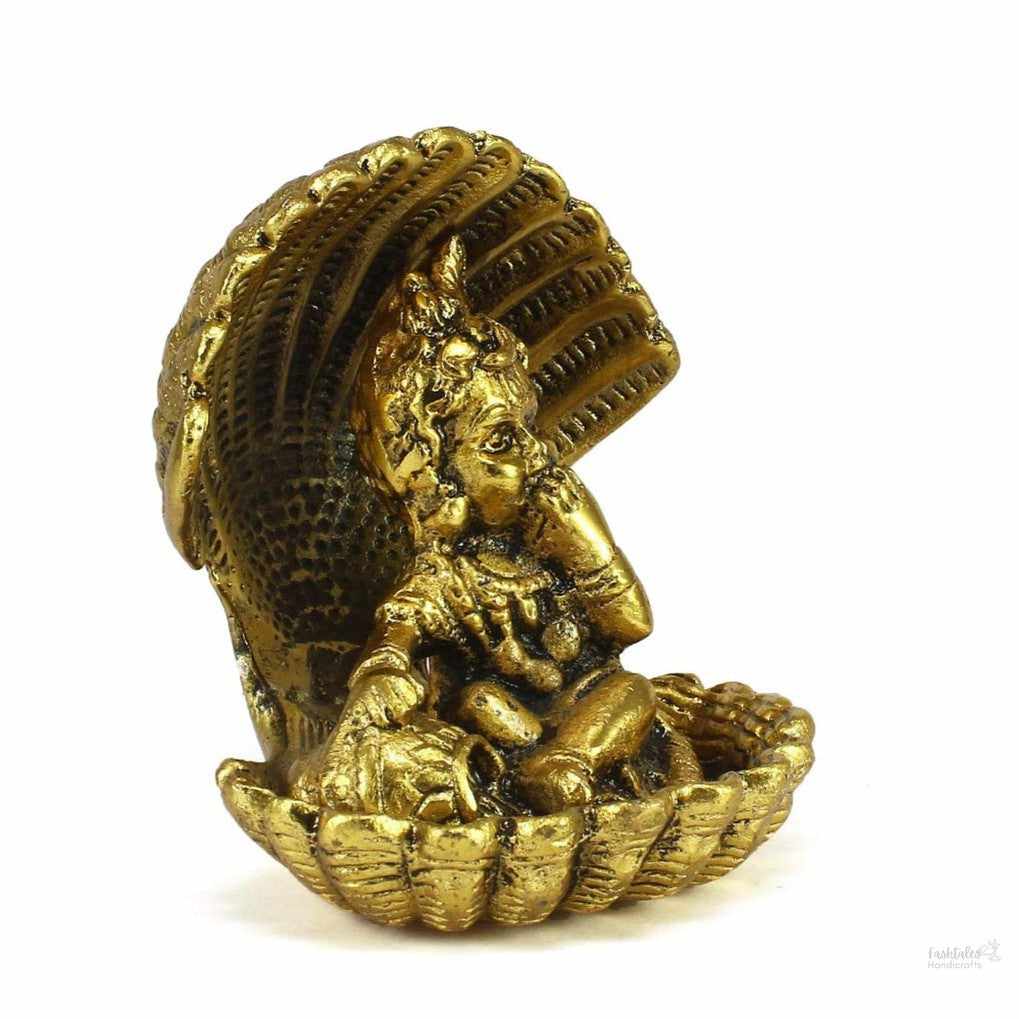 Beautiful laddu gopal eating makhan sitting on pearl | laddu gopal home figurine krishna janamasthmi 11cm metal, gold handmade