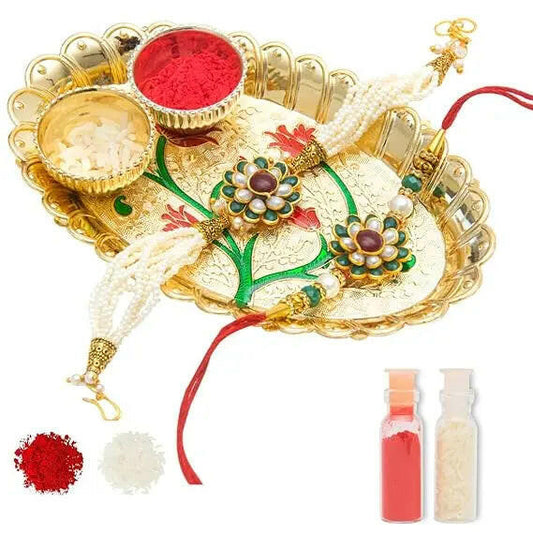 Fashtales Handicrafts Bhai & Bhabhi Rakhi With Plate, Multi-colored