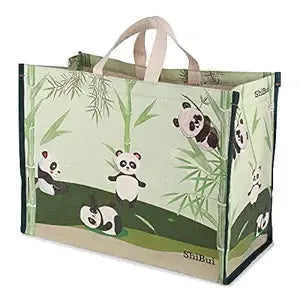 Fashtales handicrafts Big Heavy Duty Large Eco Waterproof Cotton Canvas Cloth Grocery Shopping Bag for Men Ladies Vegetable Milk Fruits with Hand Carry Handle Lunch Box Jhola Tote Bags (Panda Print, 1)