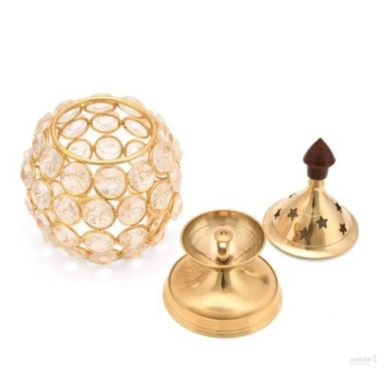 Brass Crystal Akhand Diya (Golden)