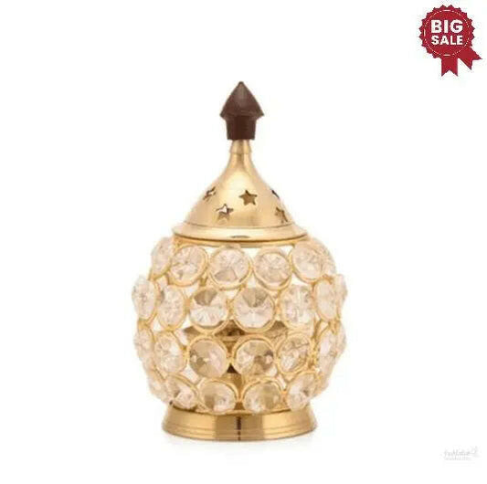 Brass Crystal Akhand Diya (Golden)