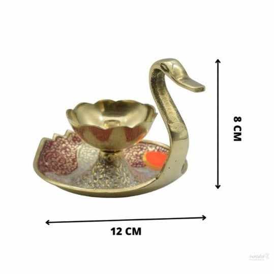 Brass Diyas for Pooja Room - Swan Design Diya Oil Lamp Stand for Puja/Brass Decor Items for Gifts
