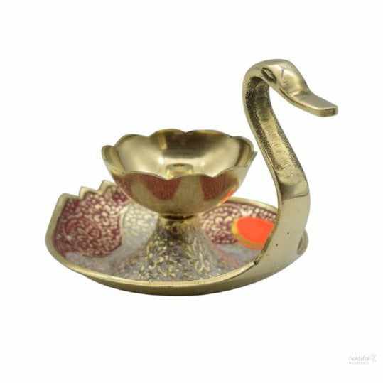 Brass Diyas for Pooja Room - Swan Design Diya Oil Lamp Stand for Puja/Brass Decor Items for Gifts