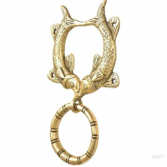 Brass Double Fish Door Knocker for Main Door - Royal Touch Door Entrance Decoration Items - Gold Door Ring Bell
