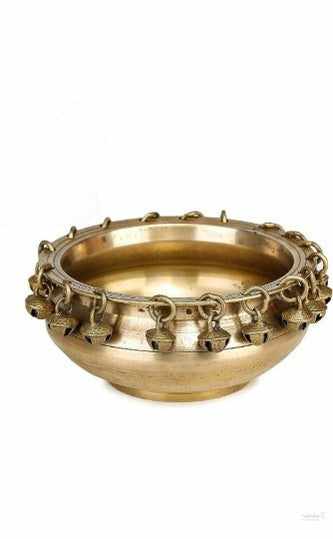 Brass Urli Ethnic Traditional Bowl with Bells Showpiece- 6inches