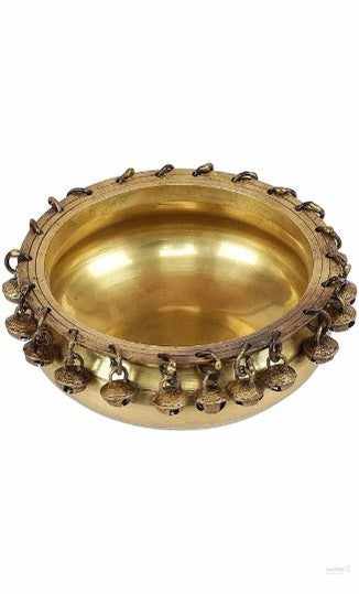 Brass Urli Ethnic Traditional Bowl with Bells Showpiece- 6inches