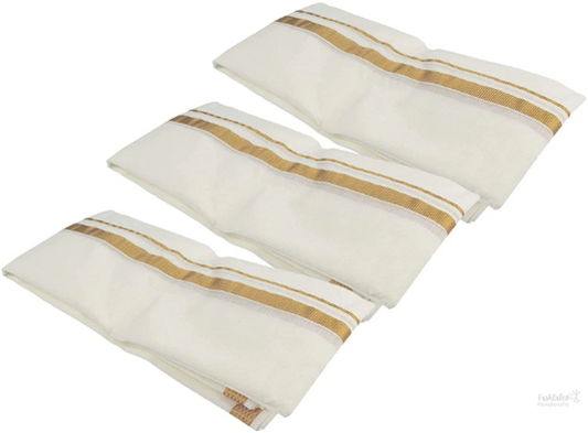 COTTON Men's Angavastram Towel (34 X 76-inch, White,Pack Of 3)
