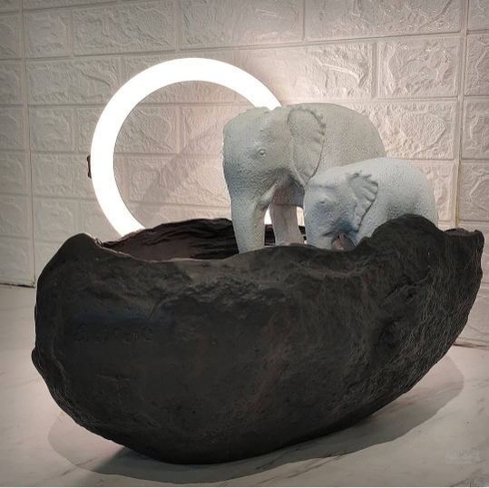 Concrete Yaanai Urli Bowl with elephant Black & White