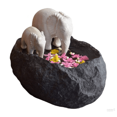 Concrete Yaanai Urli Bowl with elephant Black & White