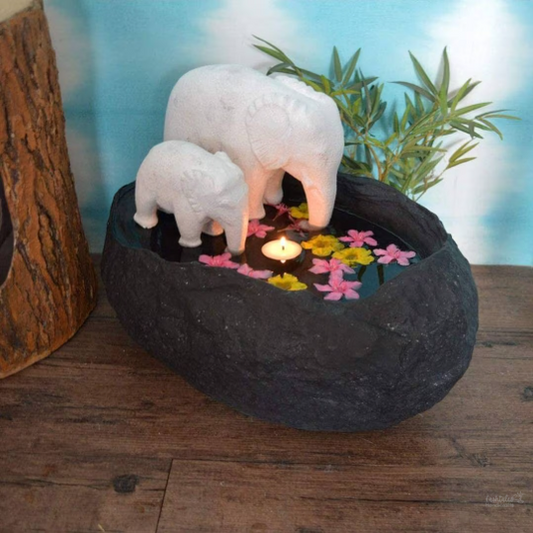 Concrete Yaanai Urli Bowl with elephant Black & White