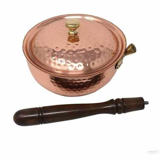 Copper Cookware Pot with Wooden Handles with Lid Kitchen Utensil Hand Hammered