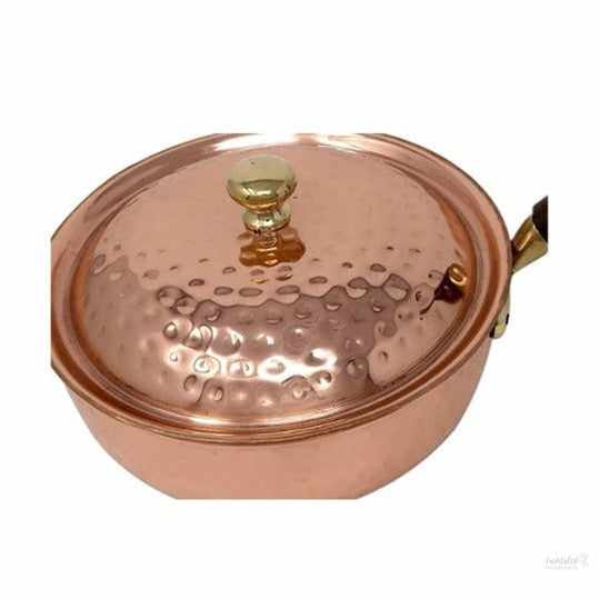 Copper Cookware Pot with Wooden Handles with Lid Kitchen Utensil Hand Hammered