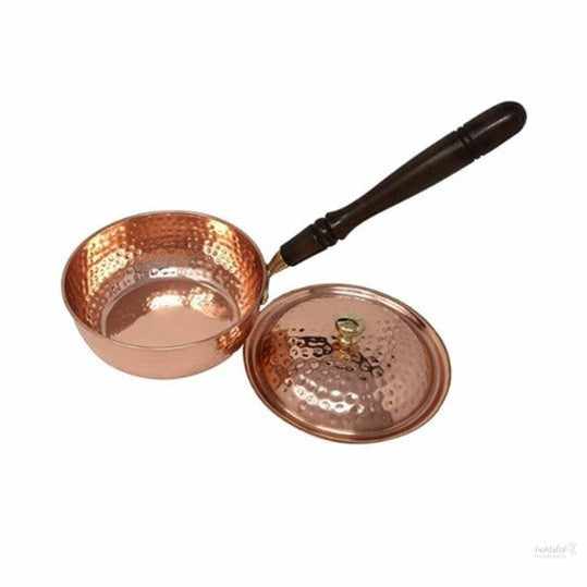 Copper Cookware Pot with Wooden Handles with Lid Kitchen Utensil Hand Hammered