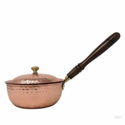 Copper Cookware Pot with Wooden Handles with Lid Kitchen Utensil Hand Hammered