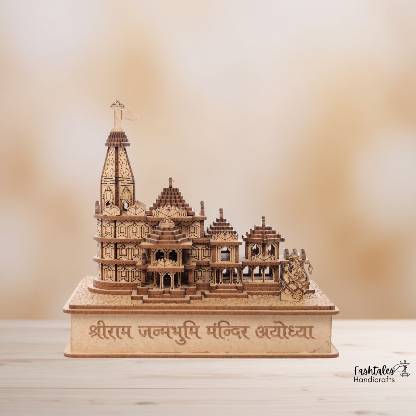 Fashtales Handicrafts Shri Ram Mandir Ayodhya 3D Model Wooden Hand Carved Temple 5.5 inches Decorative Showpiece Wood Temple for Gift