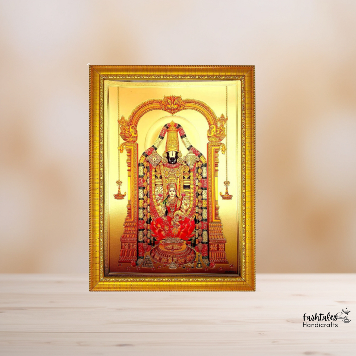 Lord Tirupati Balaji With Lakshmi Tanjore Religious Painting Wood God Photo Frame