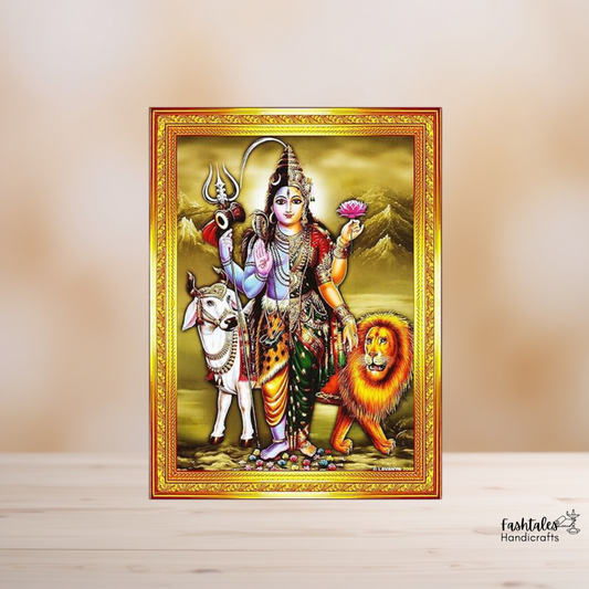 Fashtales Handicrafts Ardhanarishvara Arthanareeswarar Shiv Parvati Wall Painting Framed Home Decor (Wood,Matte,Gold,Small Size,6 x 8 Inch) R125S