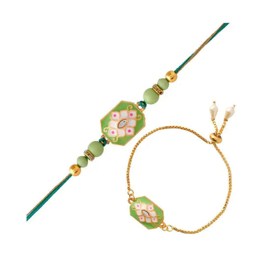 Couple Bracelet Rakhi Set For Bhaiya Bhabhi Raksha Bandhan Traditional Rakhi Bracelet Set for Brother Sister in Law Rakhi with Roli Tilak & Best Brother Fridge Magnet Fashtales Handicrafts