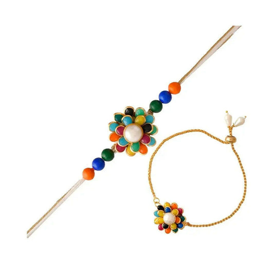 Fashtales Handicrafts Couple Bracelet Rakhi Set For Bhaiya & Bhabhi Raksha Bandhan Rakhi Bracelet Set for Brother Sister Bhaiya Bhabhi Rakhi with Roli Tilak & Best Brother Fridge Magnet 