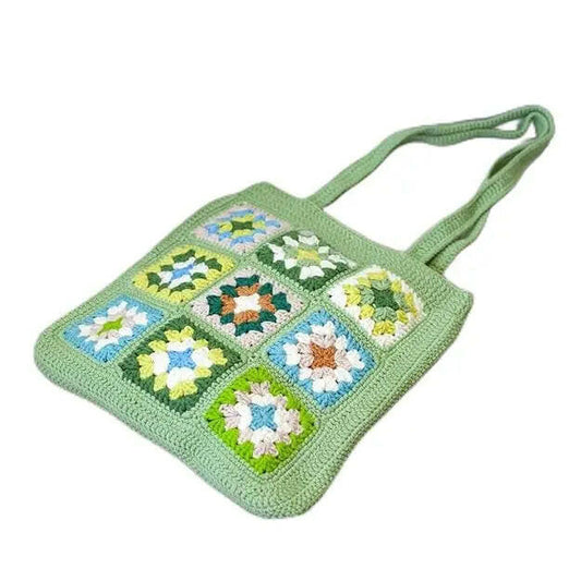 Fashtales handicrafts Crochet Handmade Women's Stylish Cotton Hand Crochet Spacious Shoulder Tote Bag, Shopping Bag Handmade Knitting Bag Crochet Shoulder Bag Multicolour (Green)