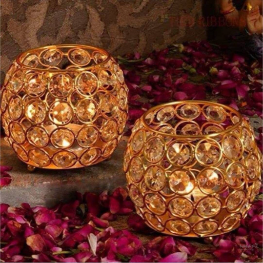 Crystal Votives Bowl Candle Holders Tealight Candle Centerpieces for Wedding Home Party Table Decoration (Gold (Pack of 2))