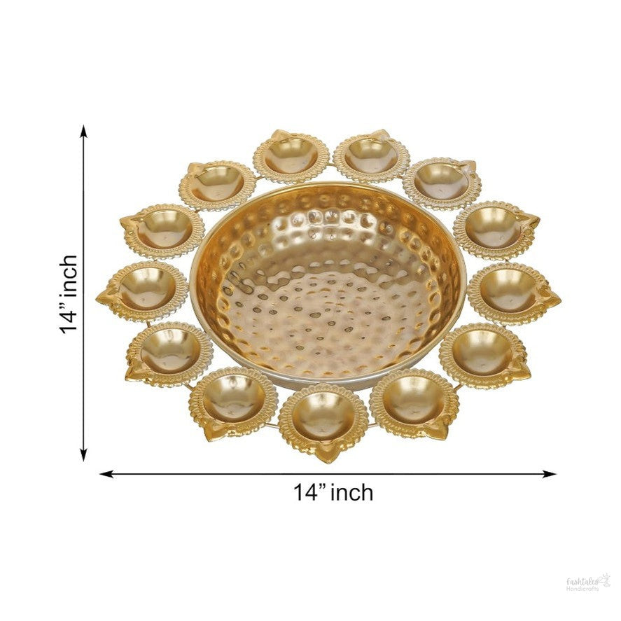 Diya Shape Flower Decorative Urli Bowl for Home Handcrafted Bowl for Floating Flowers and Tea Light Candles Home,Office and Table Decor| Diwali Decoration Items for Home (12 Inches)