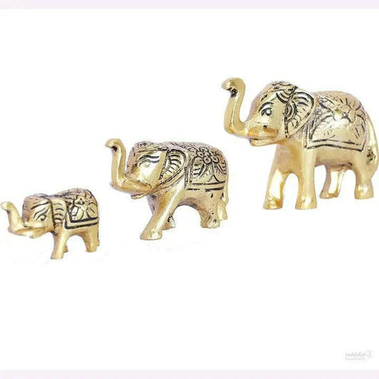 Fashtales handicrafts Elephant Showpiece Metal Statue Small Size Gold Polish 3 pcs Set for Decorative Showpiece Enhance Your Home,Office Table Decorative & Gift Article,Animal Idol Figurines...