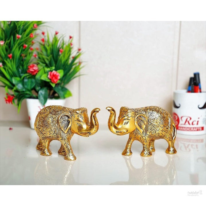 Elephant Statue Small Size Gold Polish 2 pcs Set for Your Home,Office Table Decorative & Gift Article,Animal Showpiece Figurines...