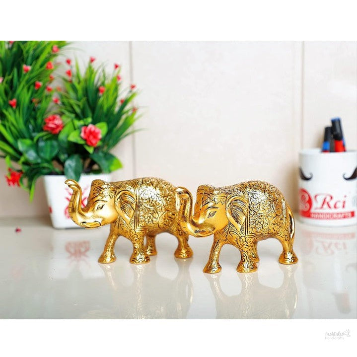 Elephant Statue Small Size Gold Polish 2 pcs Set for Your Home,Office Table Decorative & Gift Article,Animal Showpiece Figurines...