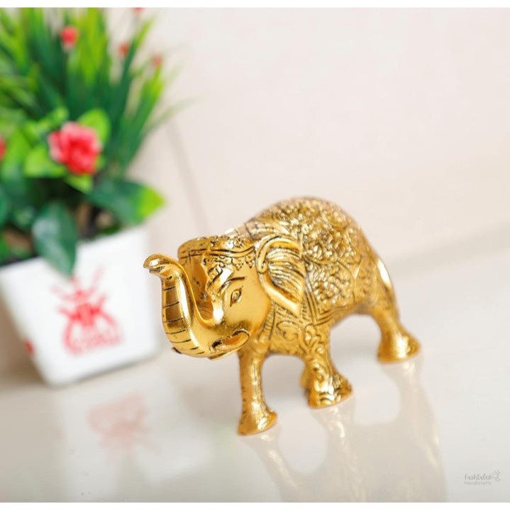 Elephant Statue Small Size Gold Polish 2 pcs Set for Your Home,Office Table Decorative & Gift Article,Animal Showpiece Figurines...