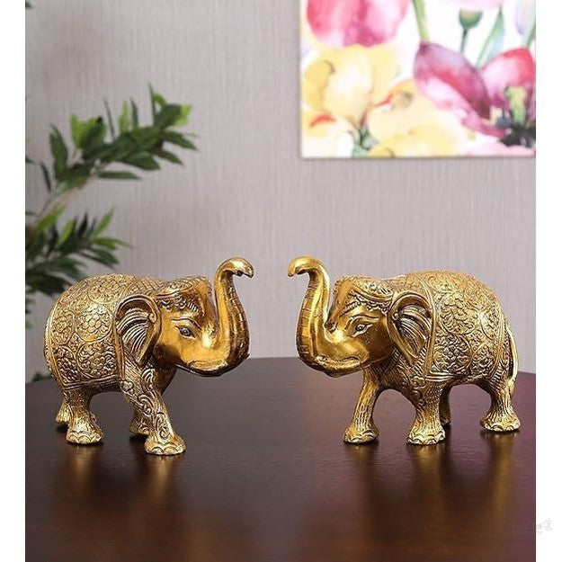 Elephant Statue Small Size Gold Polish 2 pcs Set for Your Home,Office Table Decorative & Gift Article,Animal Showpiece Figurines...