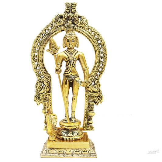 Fashatles Handicrafts Metal Murugan Swami (Kartikeya) Statue Standing with Peacock Showpiece Figurines - Medium size, Golden