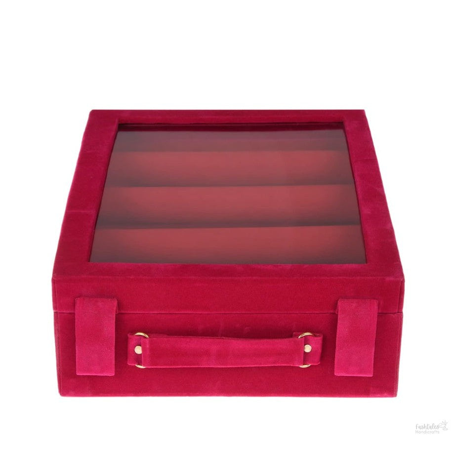 Fashtales Handicrafts 4 Rod Bangle Box|Wooden Jewelry Box|Wedding Vanity Box|Velvet Coated Wedding Bracelet Organizer for Women & Girls (Pink)