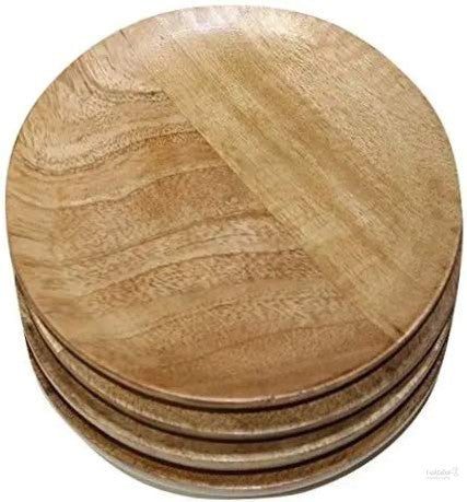 Fashtales Handicrafts Big Size Solid Wooden Plate 10" x 10 '' inch Set of 4