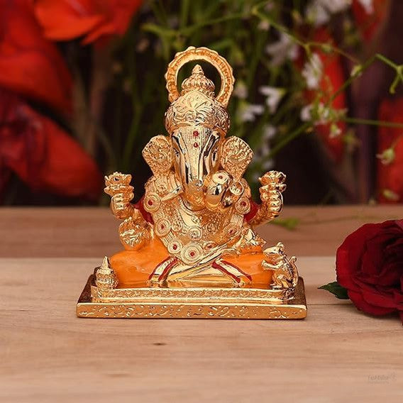 Fashtales Handicrafts Ceramic Lord Ganesh Idol, 3.5 x 3 x 2 Inches, Multicolour (Model Number: GMAS219)