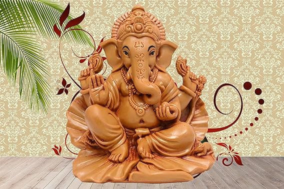 Fashtales Handicrafts Ganesh ji Ganpati Bappa Shoeflower Idol for Car Dashboard, House Warming, Puja Ghar, Diwali, Gifting 4 inch