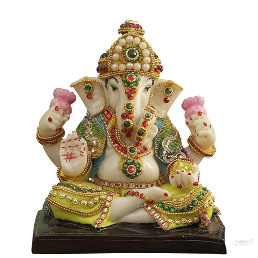 Fashtales Handicrafts Ganesha Idol Statue Showpiece Figurine (Resin, Multi, 16 cm x 14 cm x 7 cm) - Decoration Items for Home Decor Mandir Living Room Pooja Room Office Table Gifts