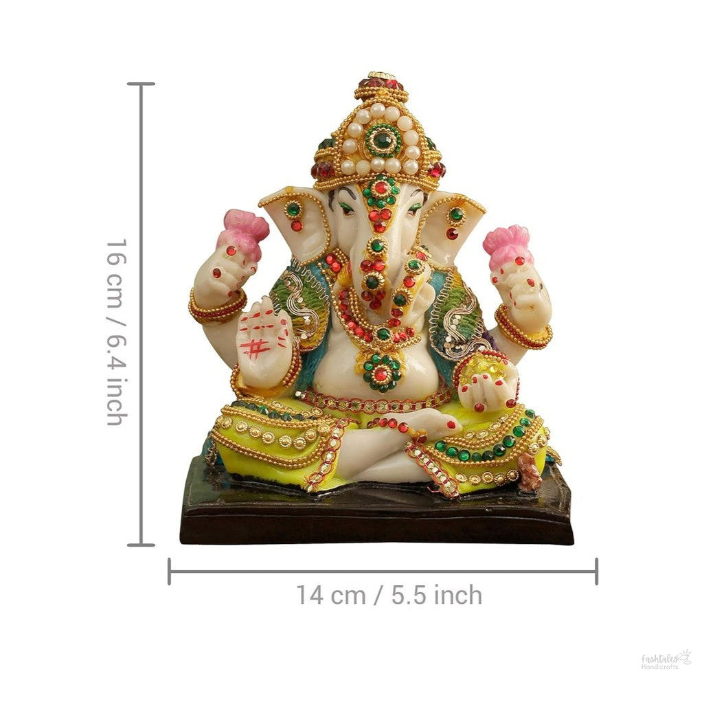 Fashtales Handicrafts Ganesha Idol Statue Showpiece Figurine (Resin, Multi, 16 cm x 14 cm x 7 cm) - Decoration Items for Home Decor Mandir Living Room Pooja Room Office Table Gifts